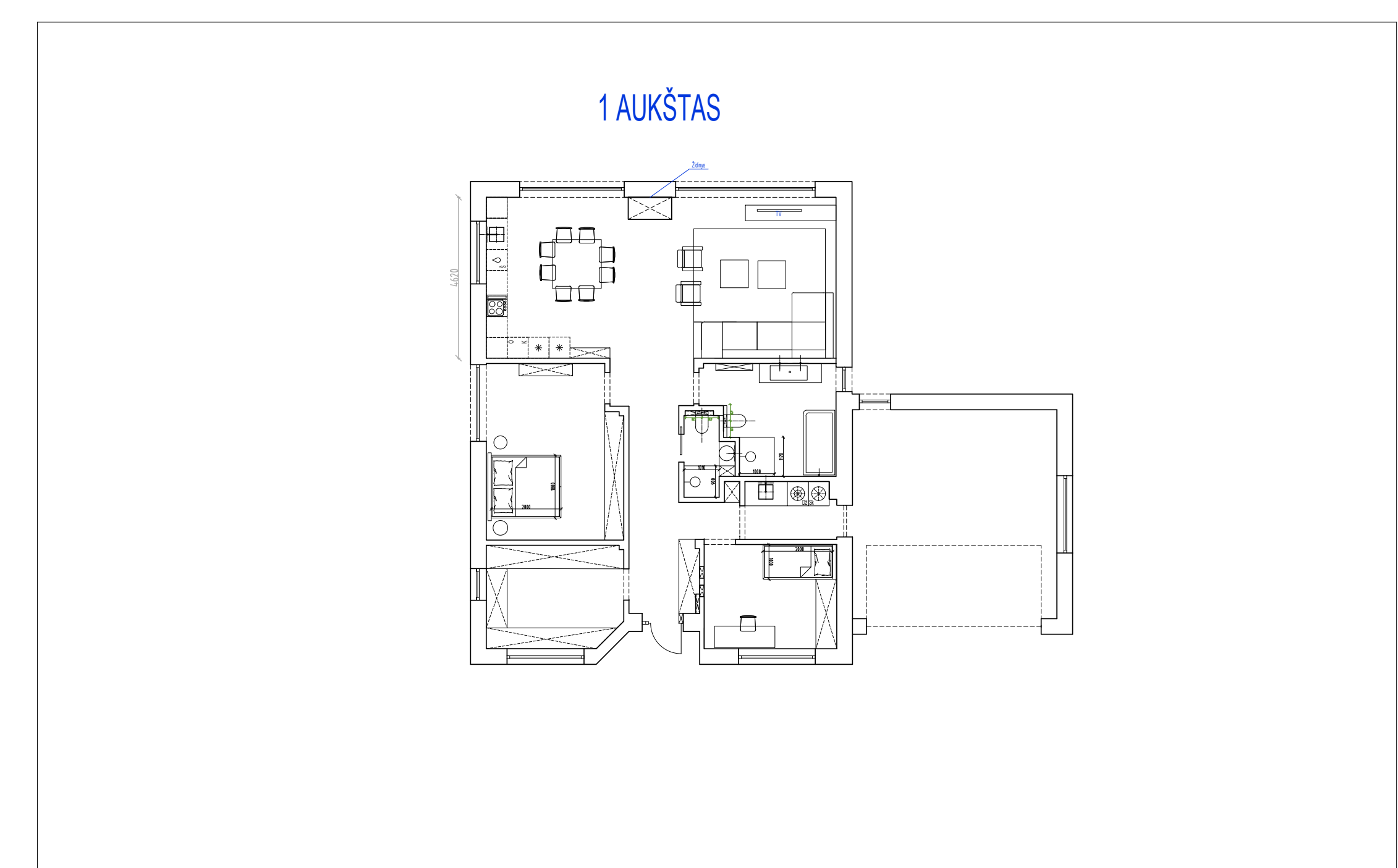 Pirmojo aukšto baldų išdėstymo planas